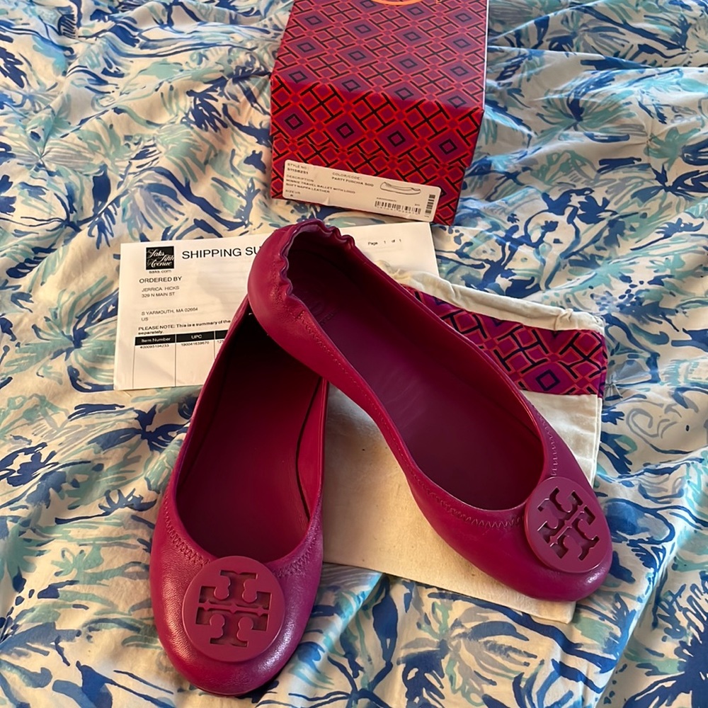 Tory Burch Minnie Travel Flat in Party Fuchsia 500 Nappa Leather - 8